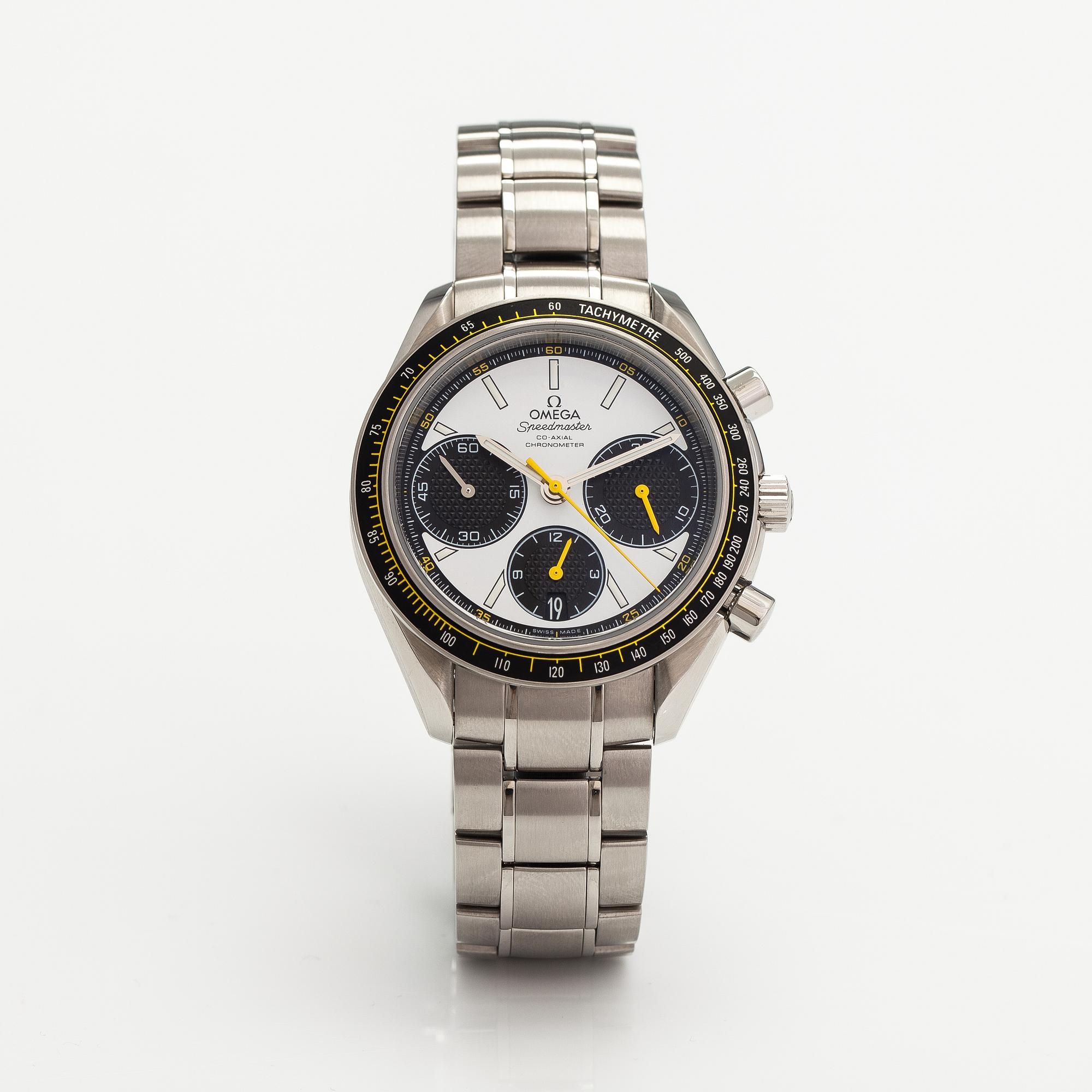 Omega, Speedmaster, Racing, "Panda", co-axial, 100m, wristwatch, 40 mm.
