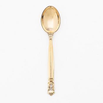 Johan Rohde, Six gilt sterling silver coffee spoons, 'Konge' / 'Acorn', Georg Jensen, Denmark.