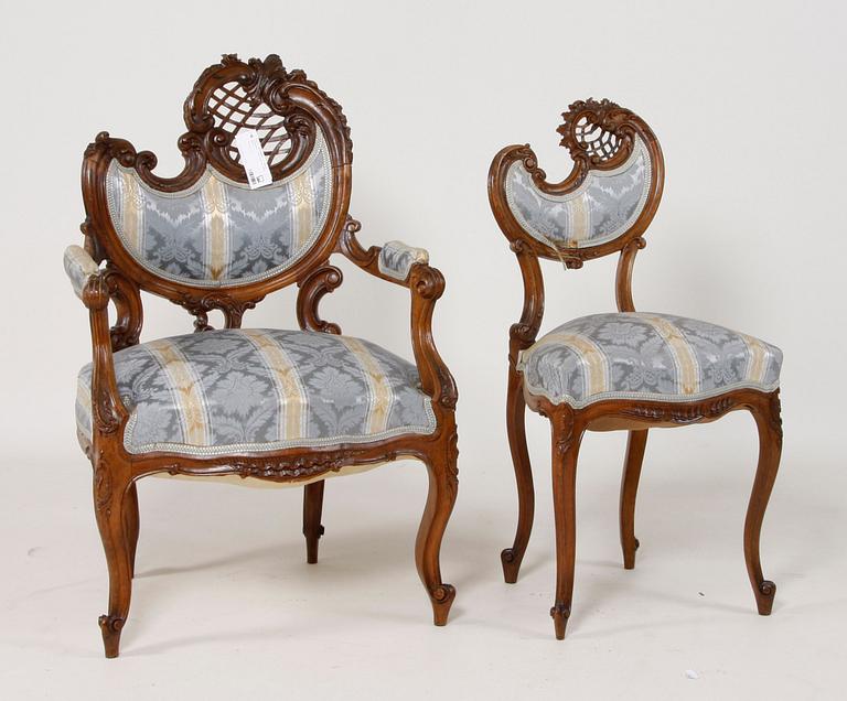SOFFGRUPP, 5 delar, nyrokoko, 1800-talets andra hälft.