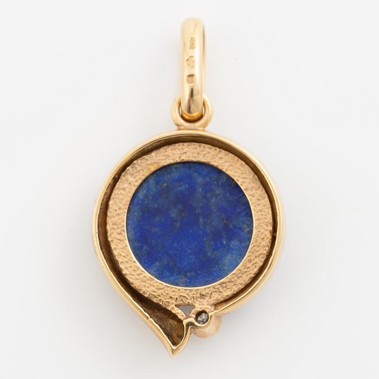 Hänge 18K guld med lapis lazuli sten och en rund briljantslipad diamant.