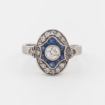 RING, med safirer, gammal- samt åttkantslipade diamanter, Göteborg, 1964.