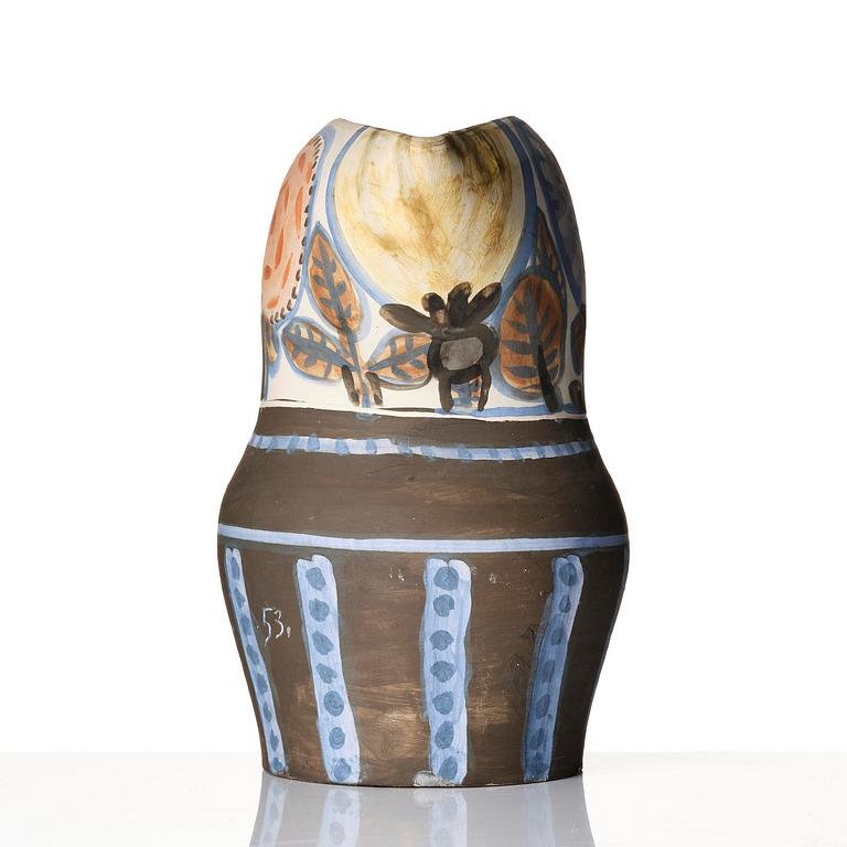 Pablo Picasso, kanna, lergods, "Pichet gothique aux marguerites", unikat, Madoura, Vallauris, Frankrike, 1953.