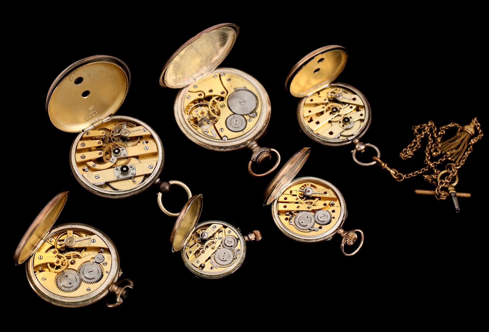 FICKUR, 6 st, silver, omkring år 1900.