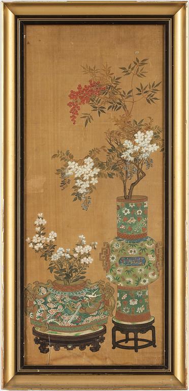 BEMÅLAT SIDEN, Kina, ca 1900.