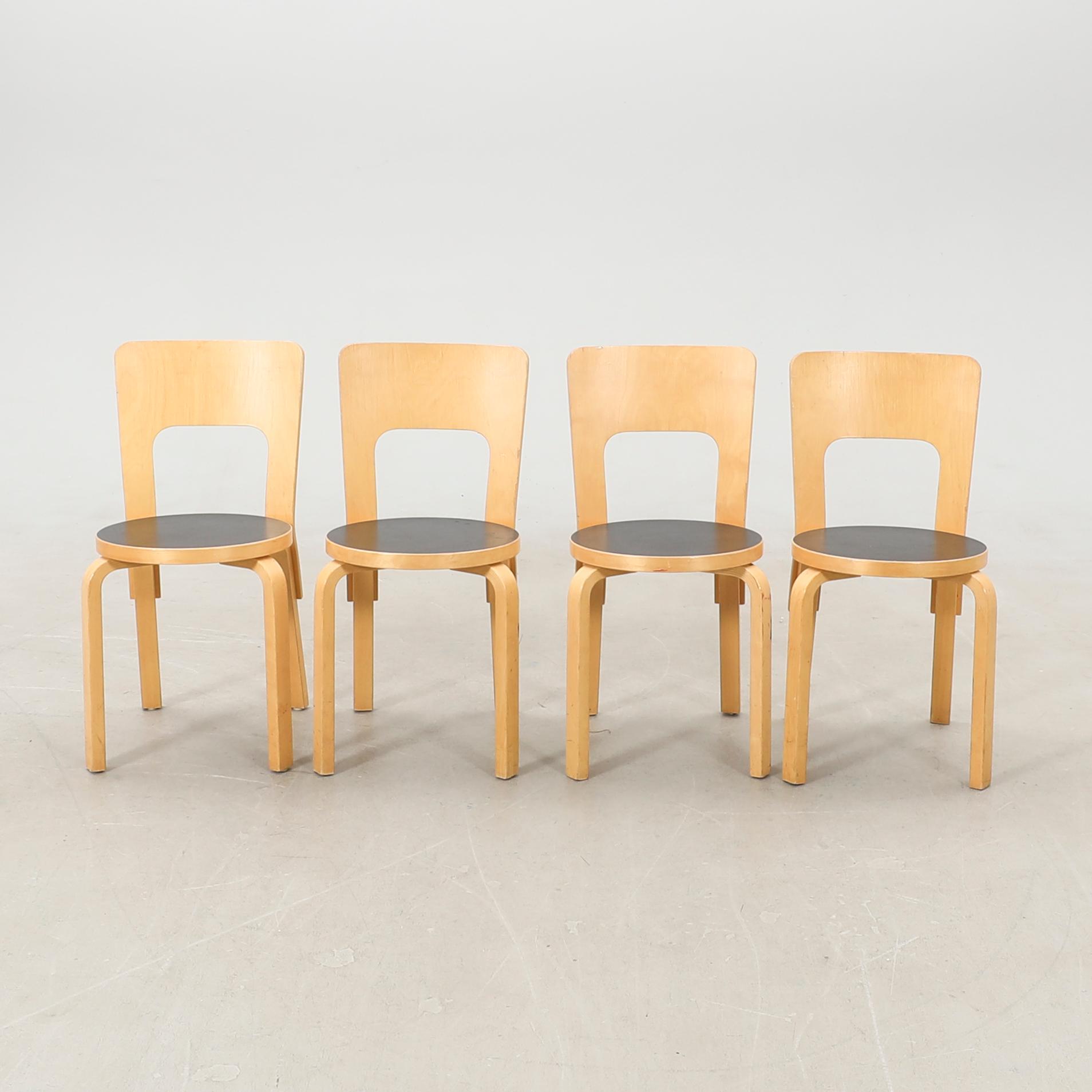 Alvar Aalto, stolar 4 st modellnr 66 Finland sent 1900-tal.