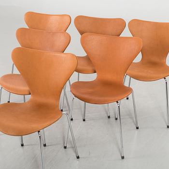 ARNE JACOBSEN, 6 st stolar, "Sjuan", Fritz Hansen.