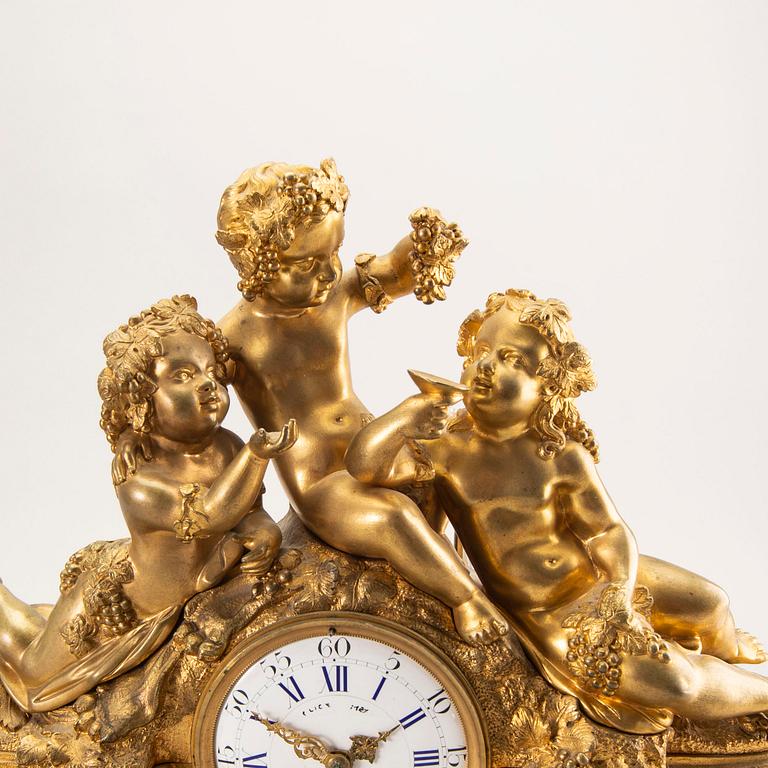 A Louis XV style table clock around 1900.