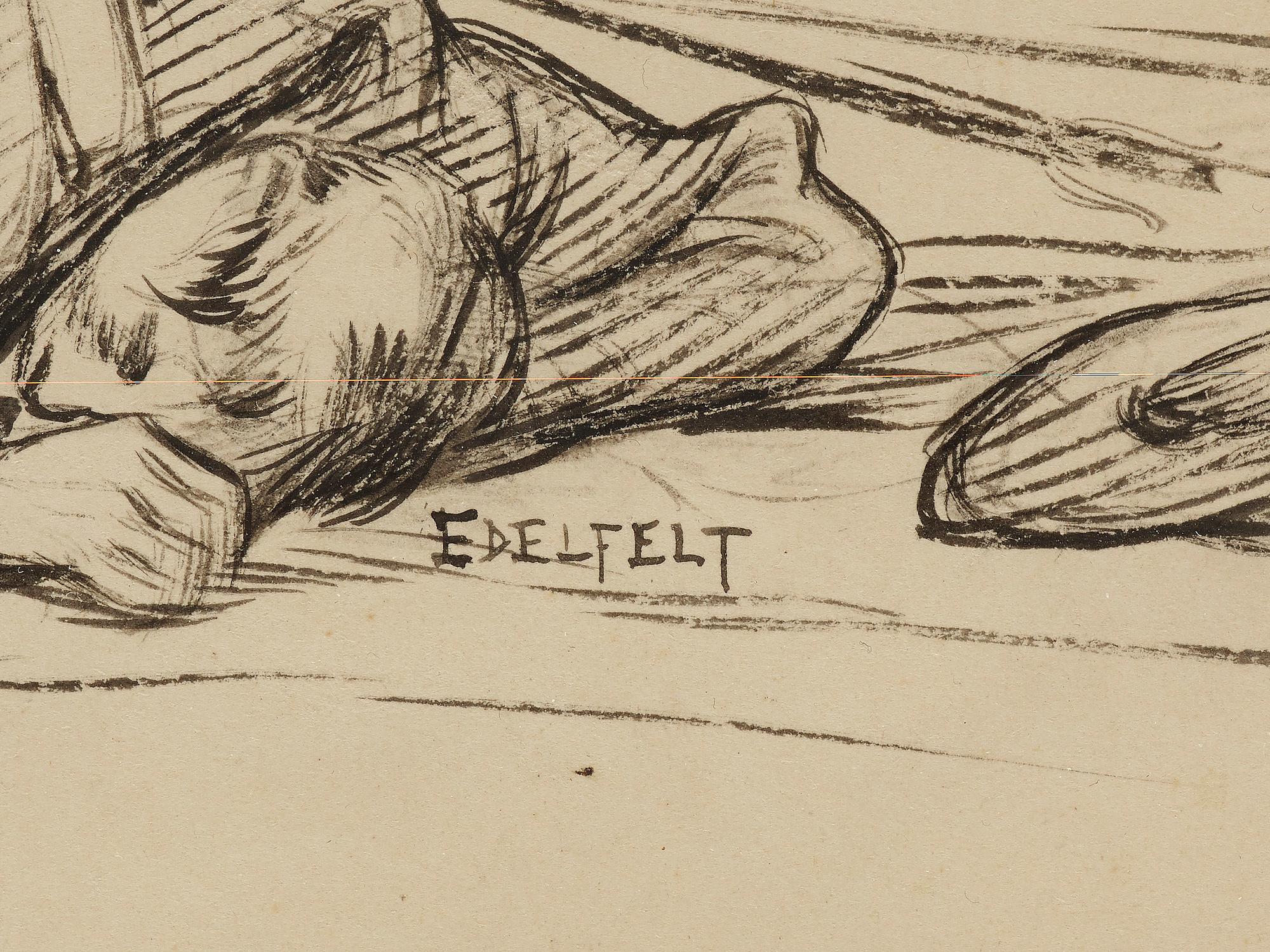 ALBERT EDELFELT, teckning, signerad.