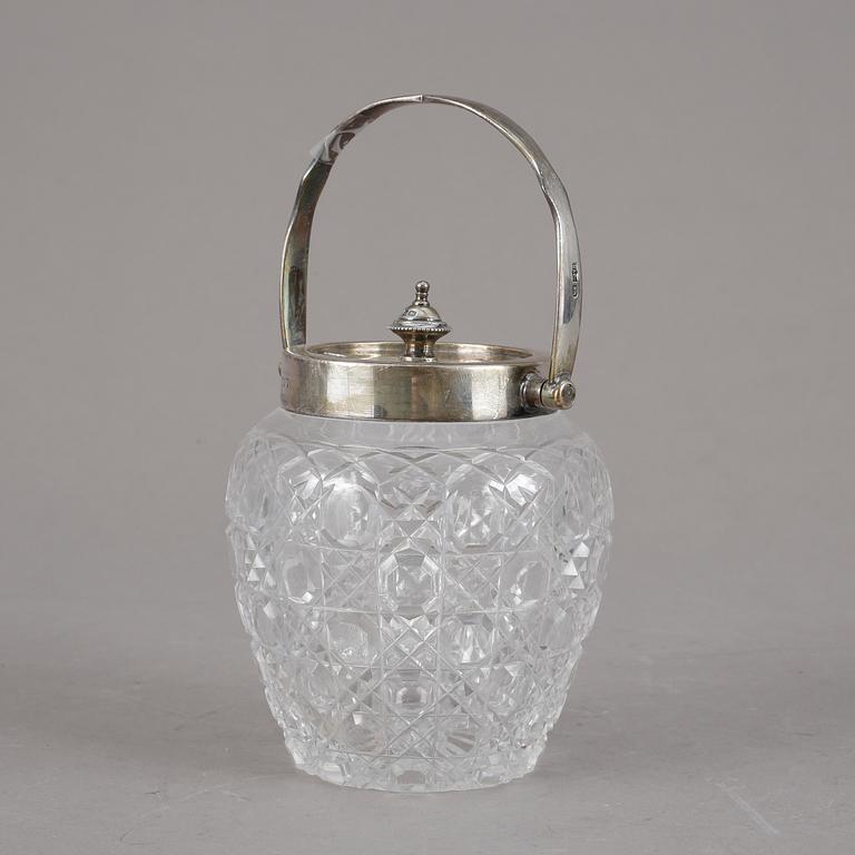 MARMELADSKÅL, glas och silver. M & Co, Sheffield, England 1907.