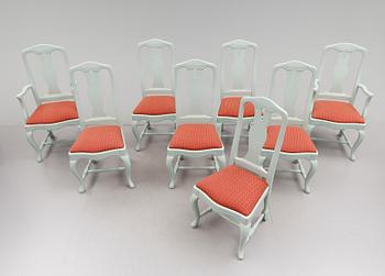 KARMSTOLAR, 2 st samt STOLAR, 6 st, senbarockstil, Åmells, 1900-tal.