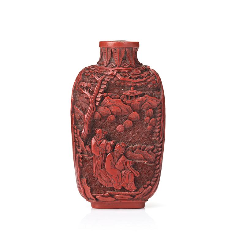 A red lacquer snuff bottle, Qing dynasty, Qianlong (1736-95).