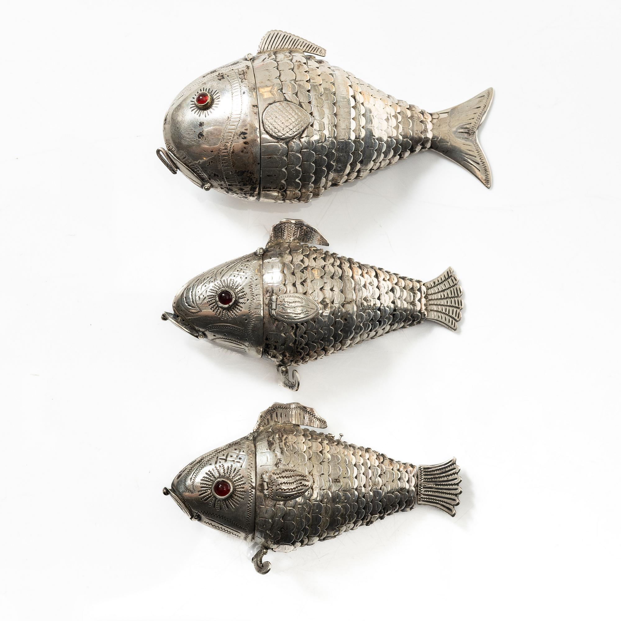 A set of three silver table decorations/boxes, 19th Century.