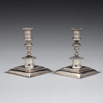 A pair of German late 17th century silver candelesticks, marks possibly of Heinrich Eichhoff, Hamburg, 1697.