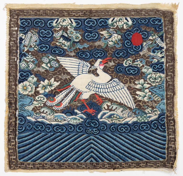 A group of three kesi rank badges with birds, Qing dynasty, 19th century.