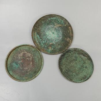 A set of three South East Asian copper alloy trays, 19th Century or older. Java.