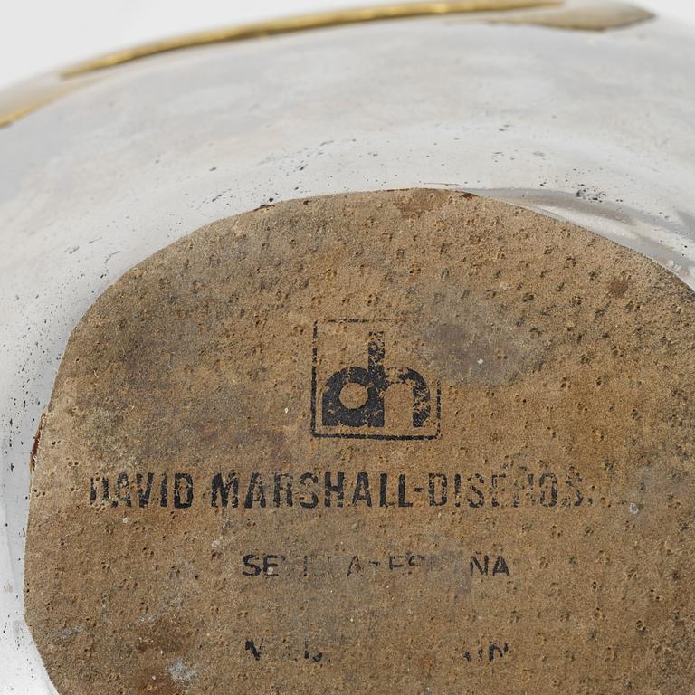 David Marshall, a metall and brass bowl and a pair of candle sticks.