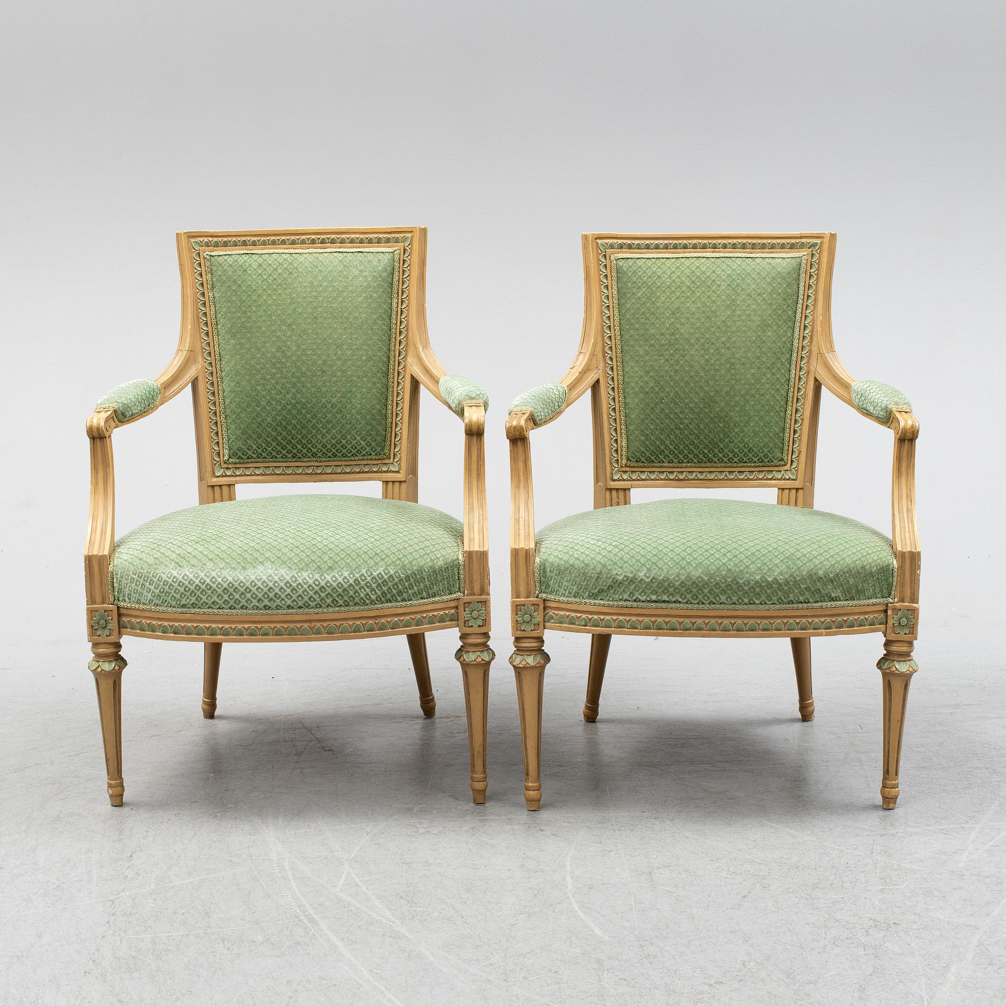 A pair of gustavian armchairs, late 18th century.