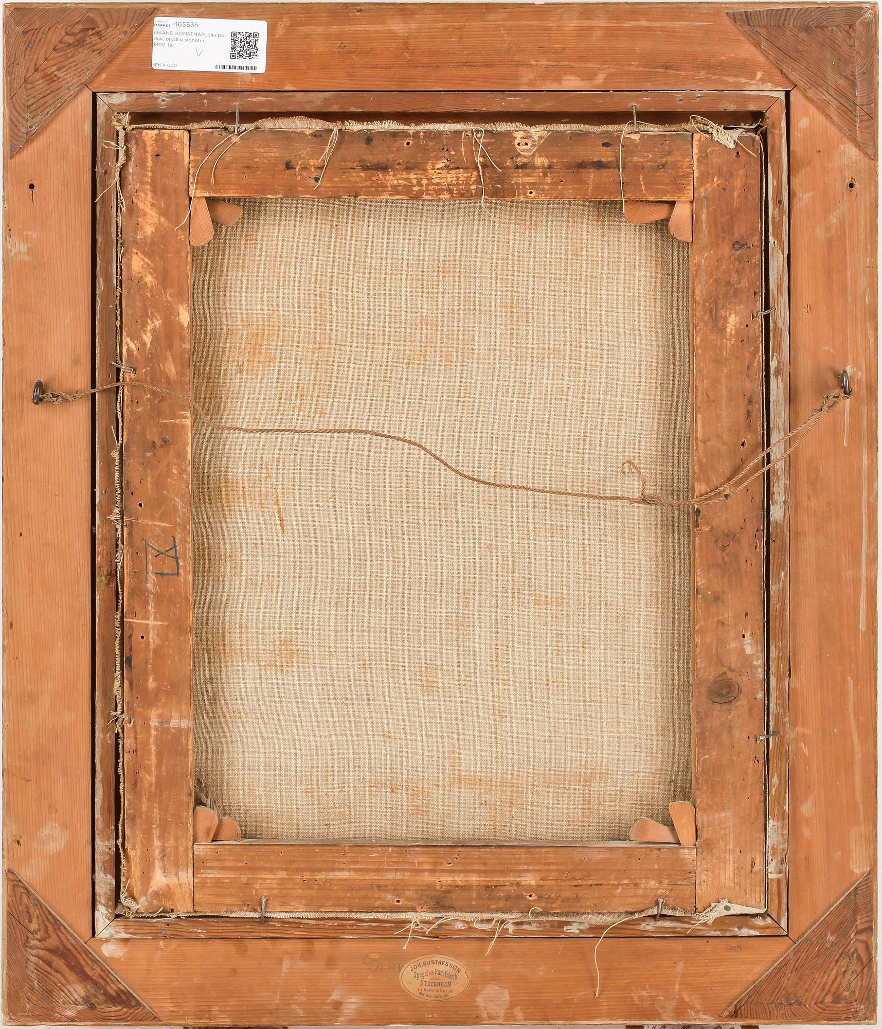 OKÄND KONSTNÄR, olja på duk, otydlig signatur, 1800-tal.
