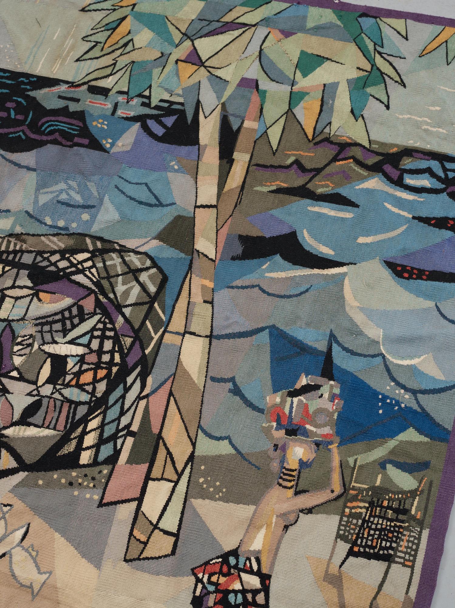 Lars Gynning, A TAPESTRY, "Les Pêcheurs de Puerto Rico", tapestry weave, ca 147,5-148,5 x 239 cm, signed PF Gynning.