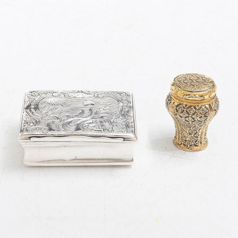 Two Swedish 18th century parcel-gilt silver boxes.