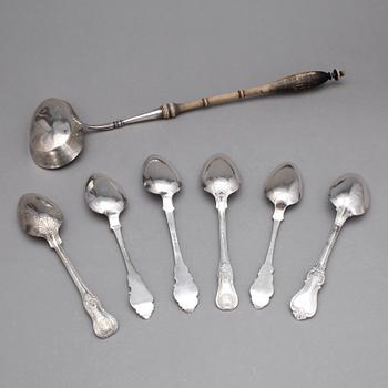 PARTI SILVERBESTICK, 19 delar, Sverige och Finland. 1800-1900-tal. Tot ca 609 gram.