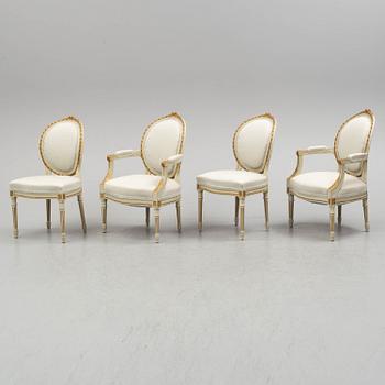 A sofa, four chairs and a table, gustavian style, early 20th century.
