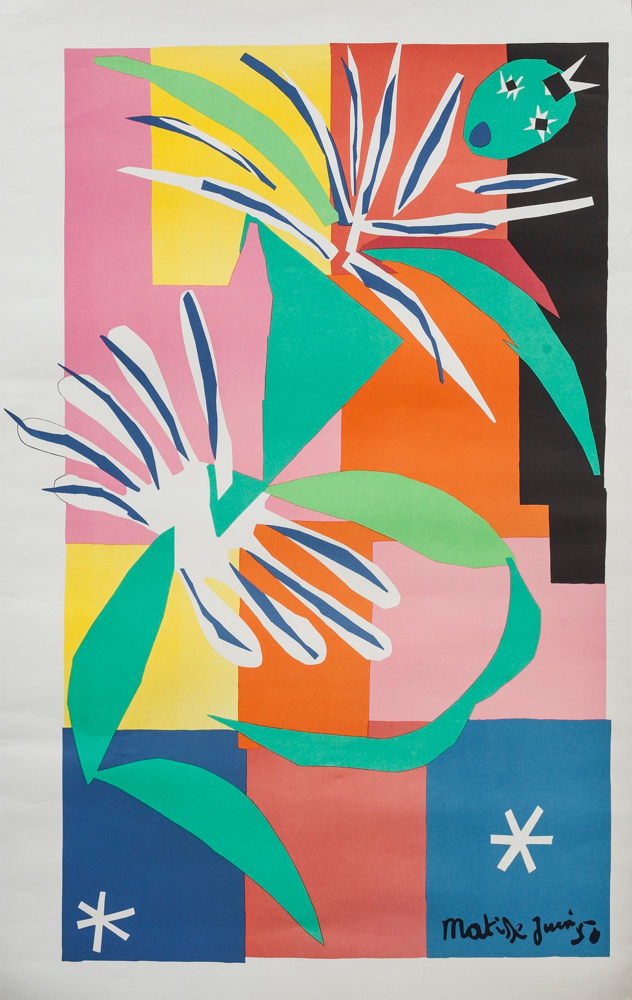HENRI MATISSE, efter, färglitografisk affisch, signerad och daterad -50 i trycket.