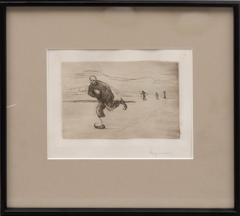 HUGO SIMBERG, viivasyövytys ja kuivaneula, myöhempi signeeraus.