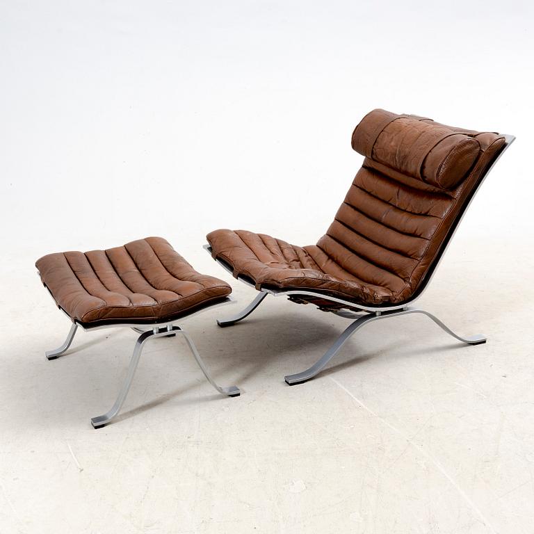 Arne Norell, a metal and leather Ari easy chair and foot stool after 1966.