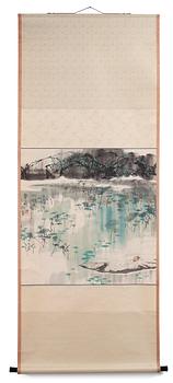 A hanging scroll, by Wang Mingming (1952-), 'Lotus', signed.