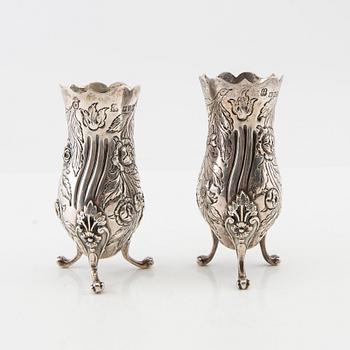 Vases, a pair of silver, London 1902 and 1903 respectively.