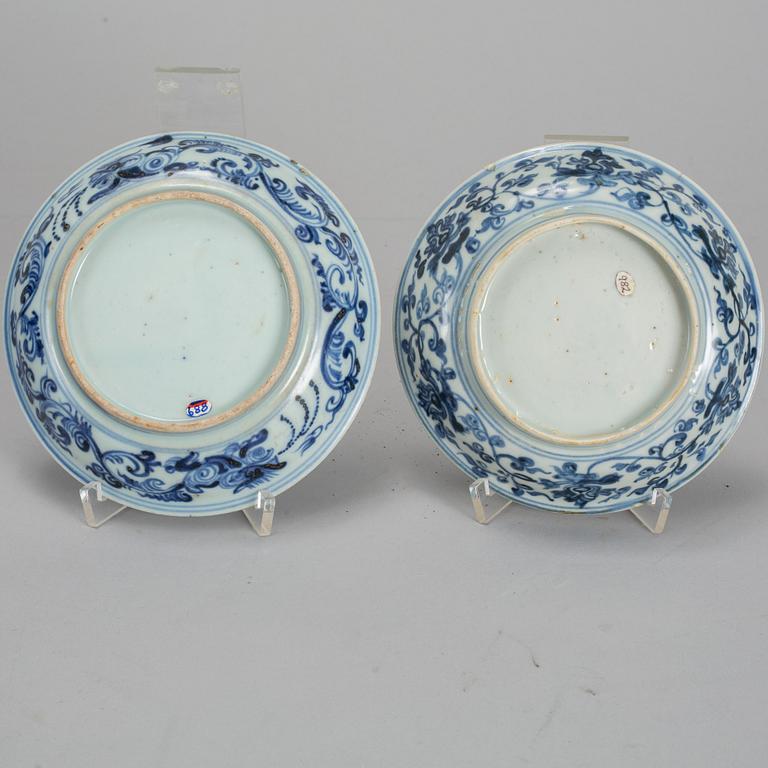 Two blue and white dishes, Ming dynasty (1368-1644).