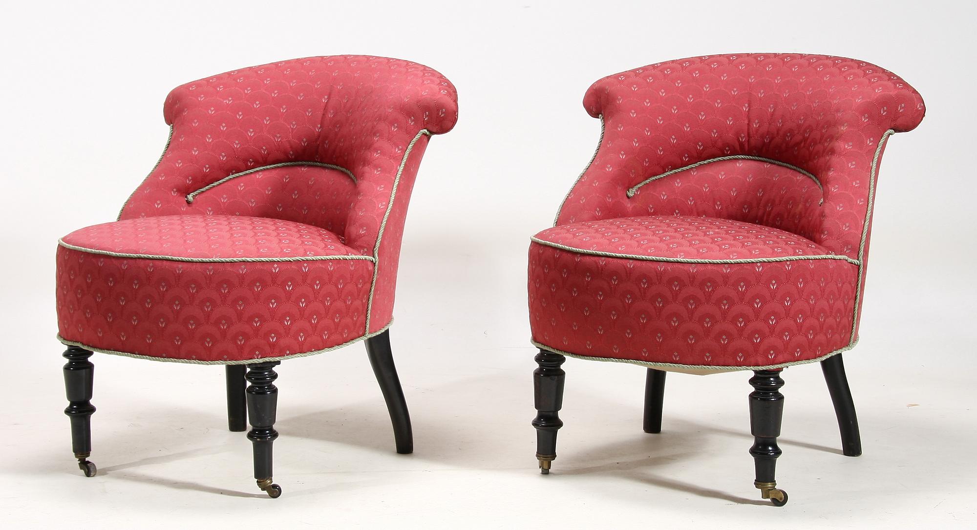 FÅTÖLJER, ett par, sent 1800-tal.