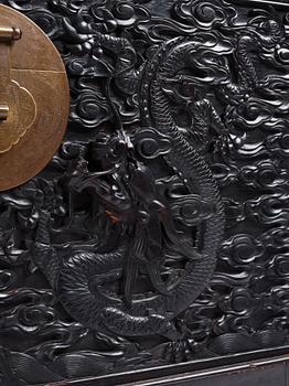 A massive 'five clawed dragon' hardwood storage chest, Qing dynasty, 19th century.