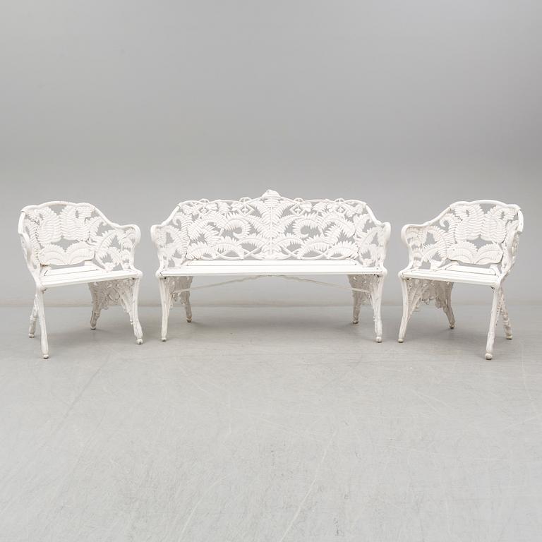 SOFFA, 2 FÅTÖLJER, "Ormbunke", Melins Anderstorp, 1900-talets andra hälft.