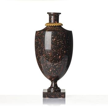 A late Gustavian 'Rännås' porphyry urn, early 19th century,