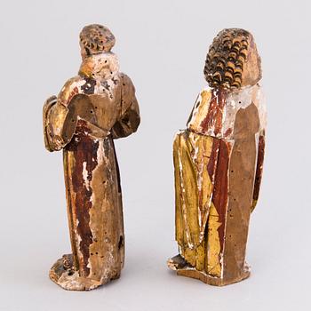 TWO SCULPTURES, painted wood, 18th century.