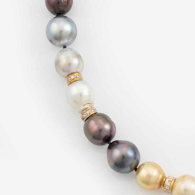 A cultured Tahiti- and South Sea pearl necklace.