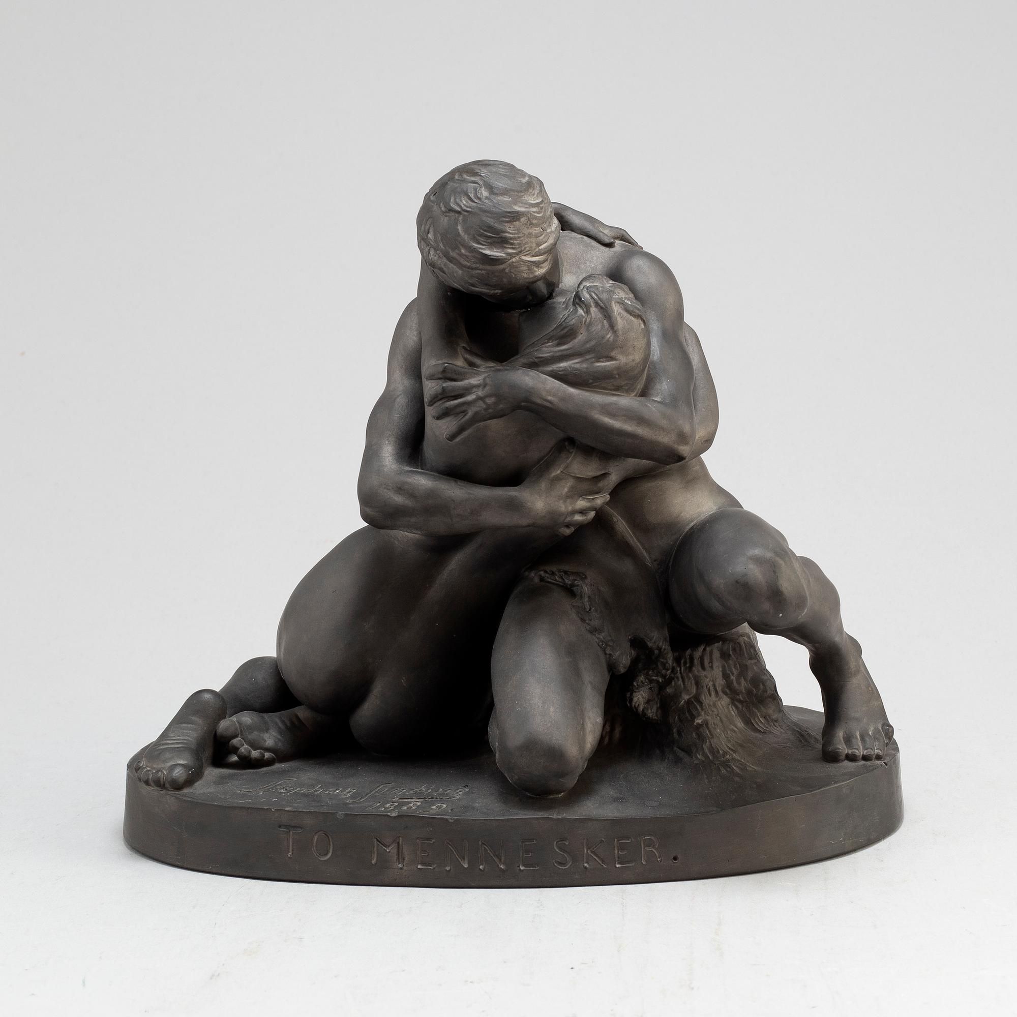 STEPHAN SINDING, after, a 'To Mennesker' sculpture, signed and dated 1889, 20th century.