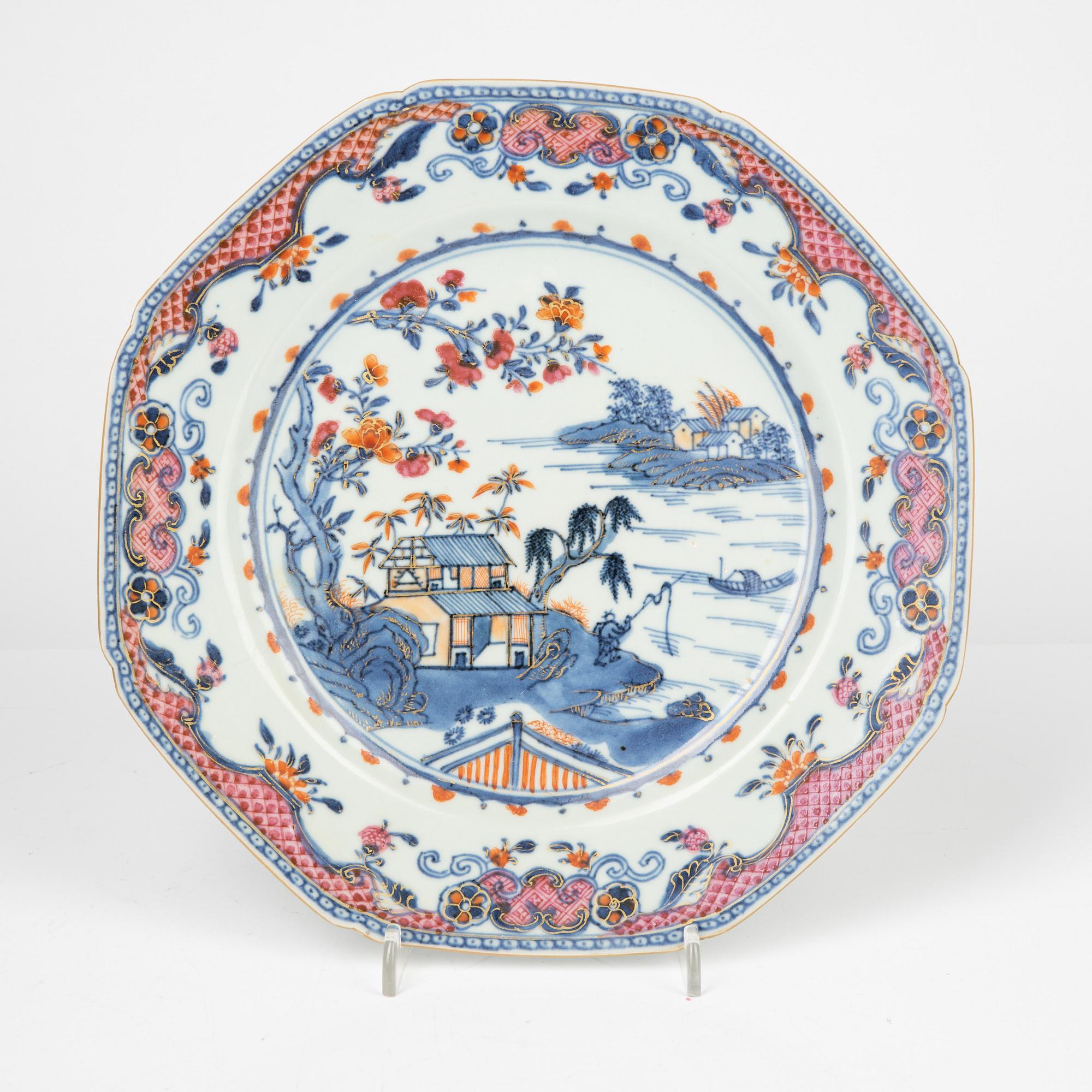 Tallrikar, 9 st, kompaniporslin, Kina, Qingdynastin, 1700-1800-tal.