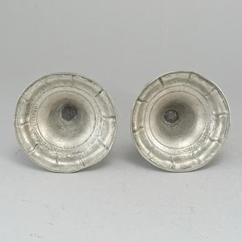 A pair of pewter candlesticks, Lars Claesson Fries, Strängnäs (1760-90).
