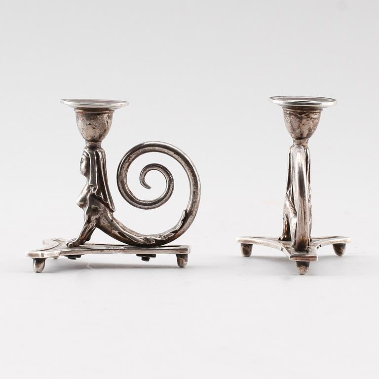 LJUSSTAKAR, 1 par, silver, Blau, empire.