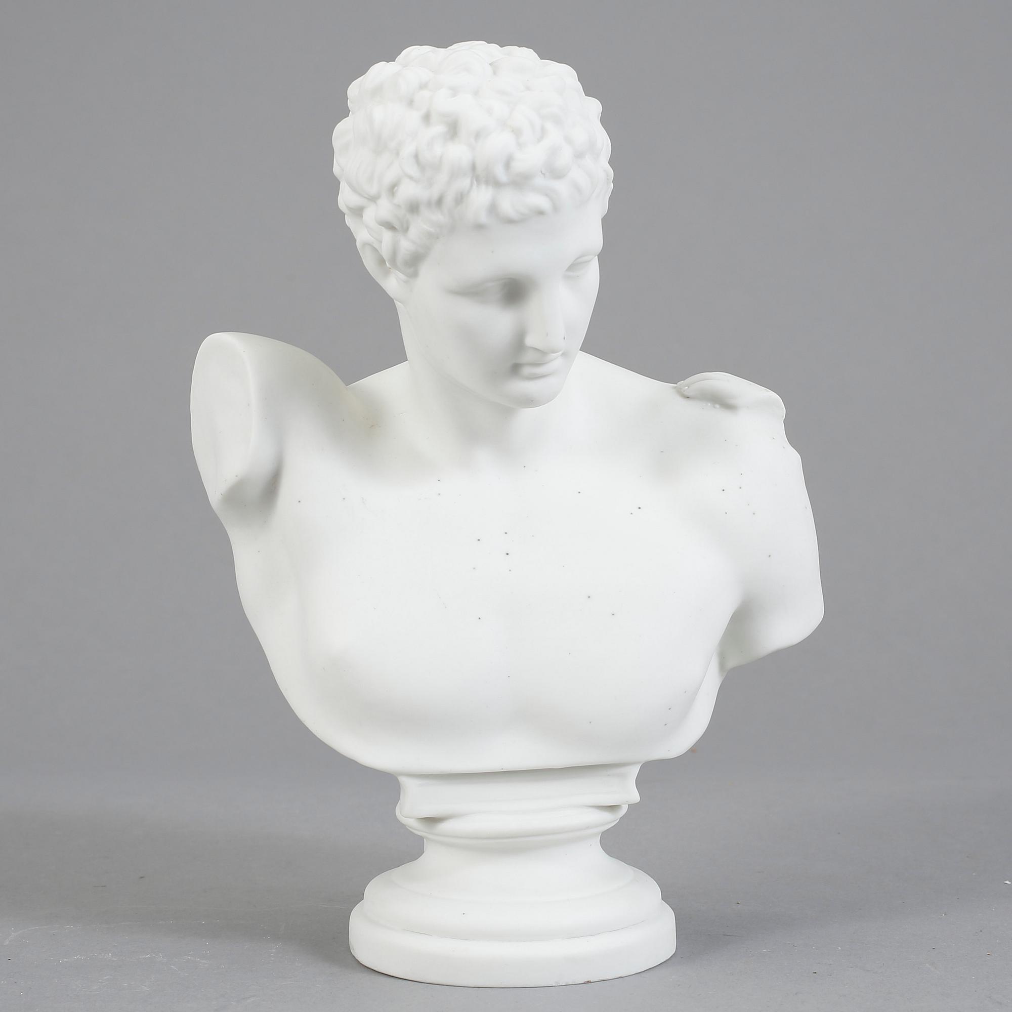 SKULPTUR / BYST, parian, Gustavsberg, daterad 1894.