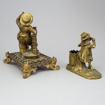 TWO BRONZE INK STANDS, second half of the 19th century.