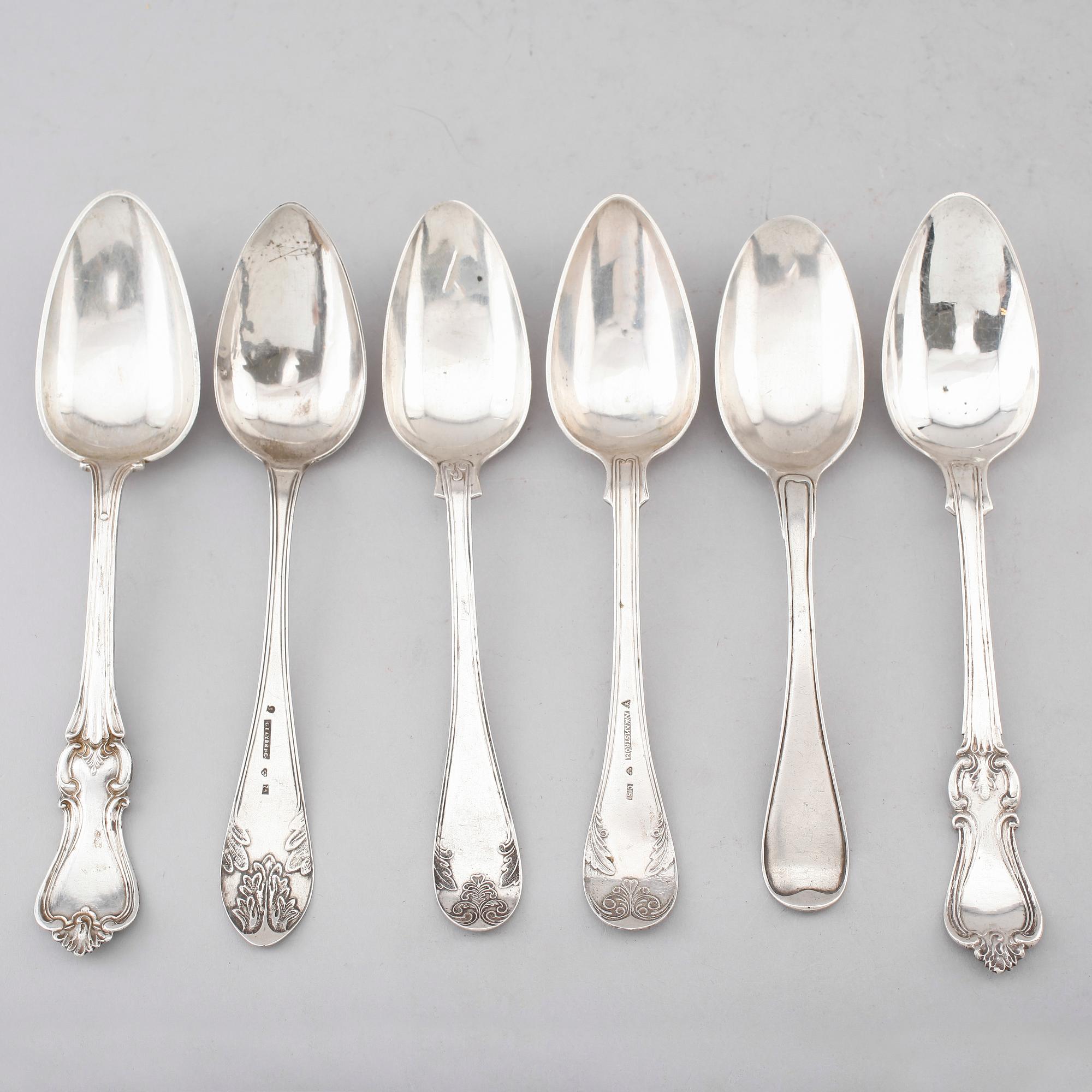SKEDAR, 6 st, silver, 1700-/1800-tal. Vikt ca 356 g.