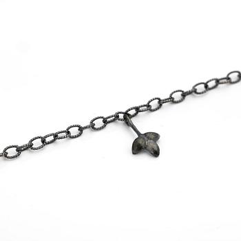 Ole Lynggaard, Chain with pendant, oxidised silver with leaf-shaped pendants, designed by Charlotte Lynggaard.