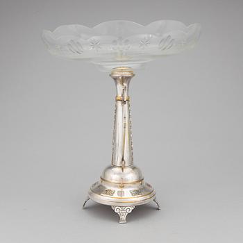 A jugend fruit stand in silver plate and cut glass by Axel Neuman, Södertälje, 1913-1918.