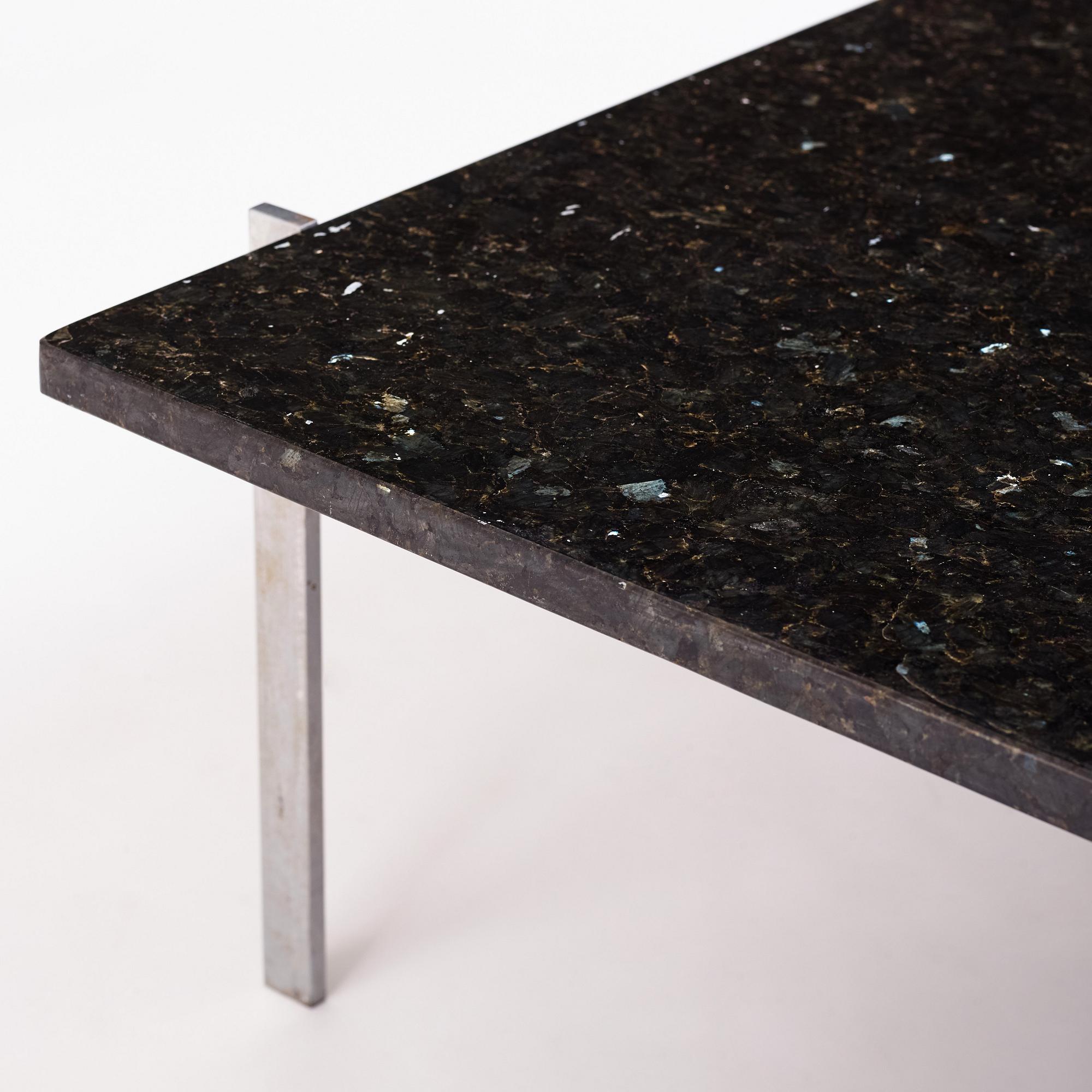 Poul Kjaerholm, a 'PK61' labradorite/larvikit stone top sofa table, edition E Kold Christensen, Denmark, early 1960s.