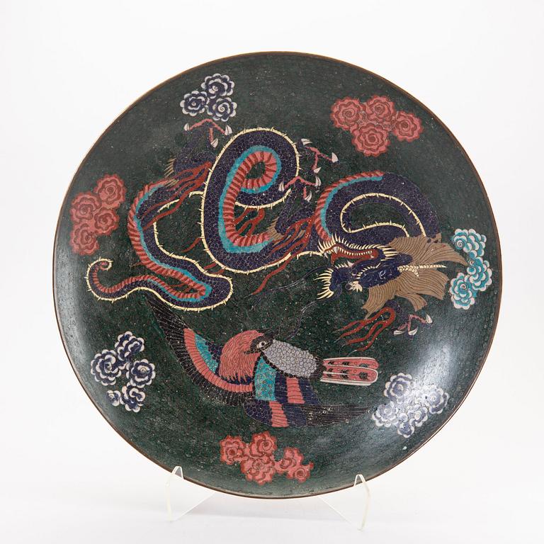 An early 1900s japanese cloisonné and enamel plate.