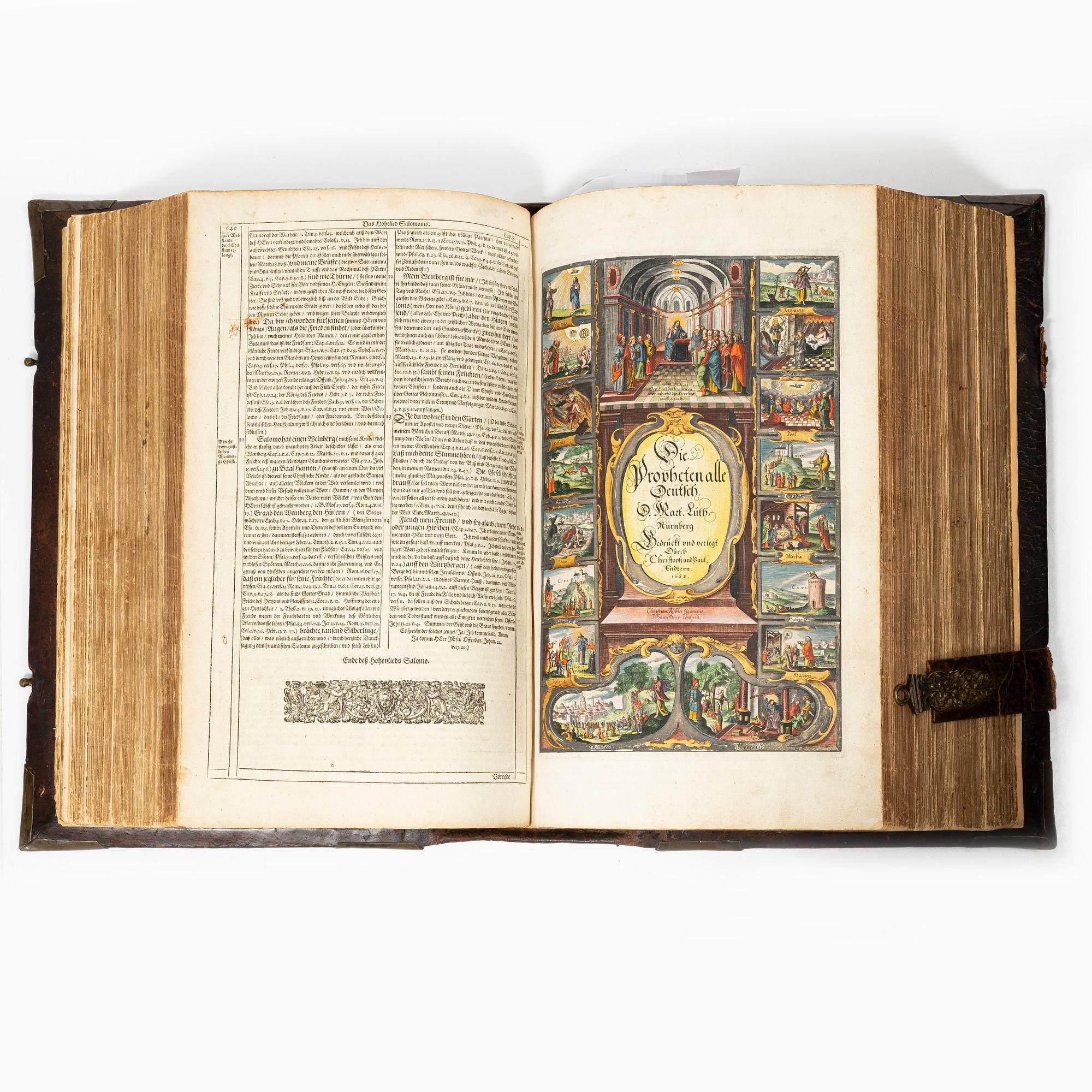Biblia, Nürnberg 1662, med vackert bemålade gravyrer.